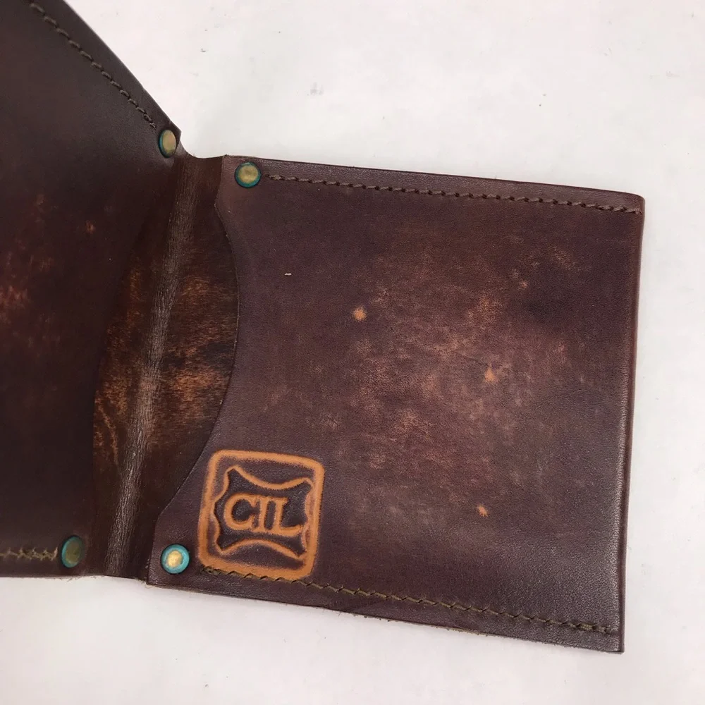 Vintage Tooled Leather Wallet Aspen Leaf Design Bi Fold Made in Colorado